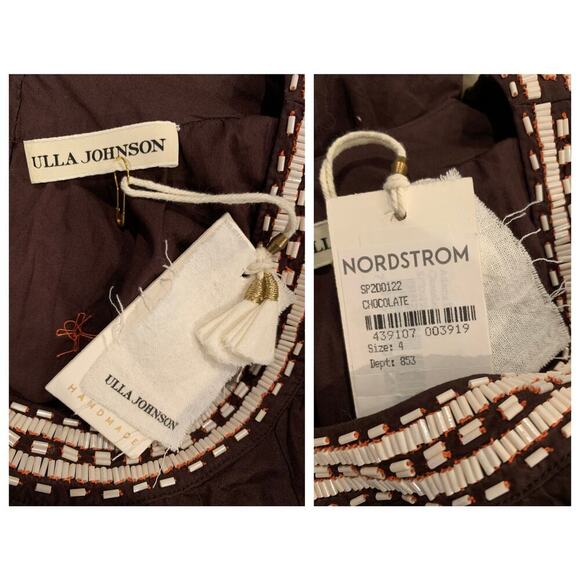 NWT ULLA JOHNSON Adama Beaded Long Sleeve Minidress Size 4 - Picture 8 of 9